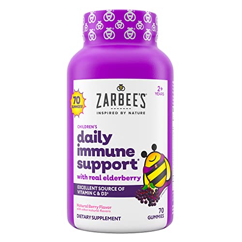 Zarbee’s Elderberry Gummies for Kids with Vitamin C, Zinc & Elderberry, Daily Childrens Immune Support Vitamins Gummy for Children Ages 2 and Up, Natural Berry Flavor, 70 Count