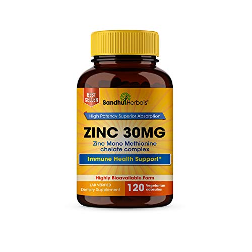 Sandhu Herbals Zinc Supplements Zinc 30mg, Immune Support Zinc Mono methionine Supplements