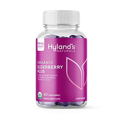 Hyland’s Naturals Organic Elderberry Plus Gummies, Organic Black Elderberry with ZINC and Vitamin C, Immune Support Supplement for Adults, 60 Vegan Gummies (30 Days)