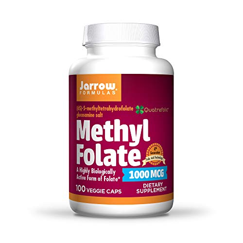 Jarrow Formulas Methyl Folate 1000 mcg – 100 Veggie Caps – Highly Biologically Active Form of Folate – 4th Generation Folic Acid Technology – 100 Servings