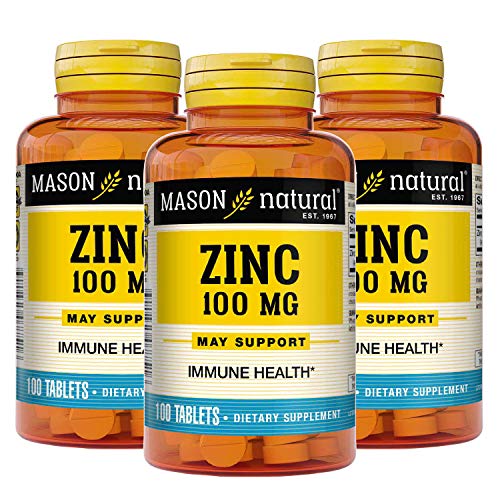 MASON NATURAL Zinc 100 mg Capsules Advanced Immune System, Improves Antioxidant Support, Essential Mineral Supplement, 100 Count, Pack of 3