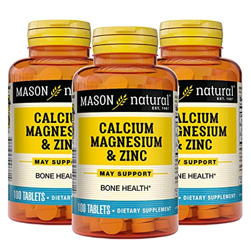 Mason Natural Calcium Magnesium & Zinc – Supports Healthy Bones, Enhances Muscle and Nerve Function, Immune System Booster, 100 Tablets (Pack of 3)