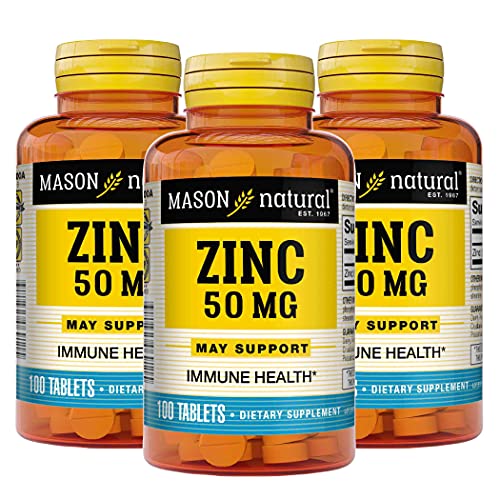 Mason Natural Zinc 50 mg – Improved Immune System Function, Supports Antioxidant Health, Aids Absorption of B Vitamins, 100 Tablets (Pack of 3)