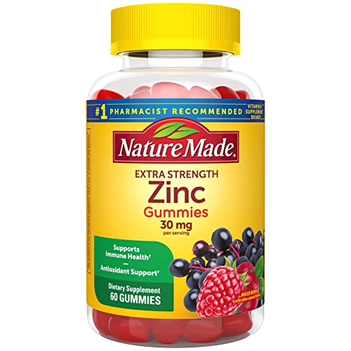 Nature Made Extra Strength Zinc Supplements 30 mg, Dietary Supplement for Immune Health and Antioxidant Support, 60 Zinc Gummies, 30 Day Supply