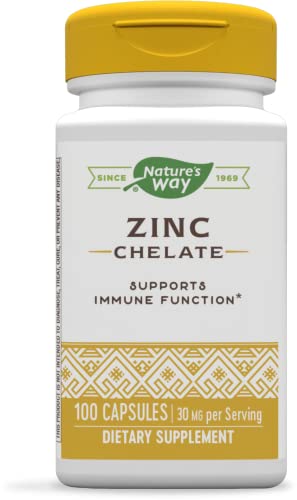 Nature’s Way Zinc Chelate, Supports Immune Function*, 30 mg per Serving, 100 Capsules