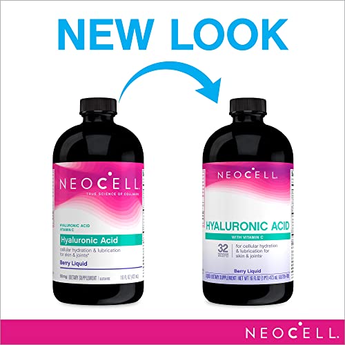 NeoCell Hyaluronic Acid Liquid with Vitamin C, Fights Collagen Depletion, Supports Tissue Hydration, Gluten Free, Berry, 16 Fl. Oz