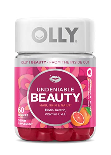 OLLY Undeniable Beauty Gummy, For Hair, Skin, Nails, Biotin, Vitamin C, Keratin, Chewable Supplement, Grapefruit, 30 Day Supply – 60 Count