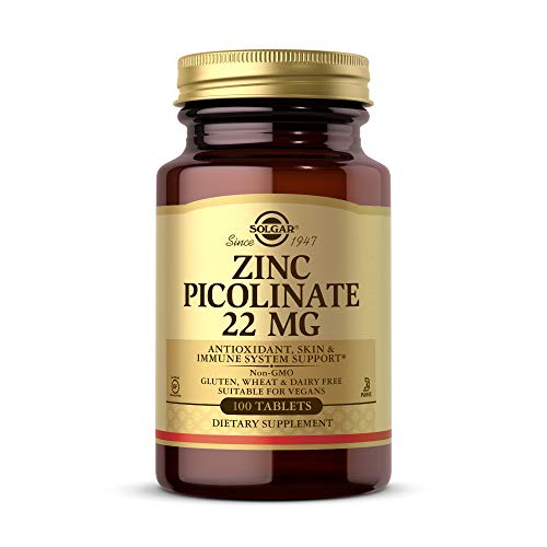 Solgar Zinc Picolinate 22 mg, 100 Tablets – Promotes Healthy Skin – Supports Immune System, Normal Taste & Vision – Antioxidant – Non GMO, Vegan, Gluten Free, Dairy Free, Kosher – 100 Servings