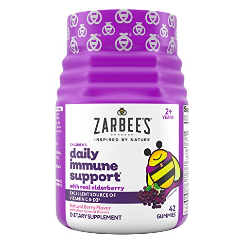 Zarbee’s Elderberry Gummies for Kids with Vitamin C, Zinc & Elderberry, Daily Childrens Immune Support Vitamins Gummy for Children Ages 2 and Up, Natural Berry Flavor, 42 Count