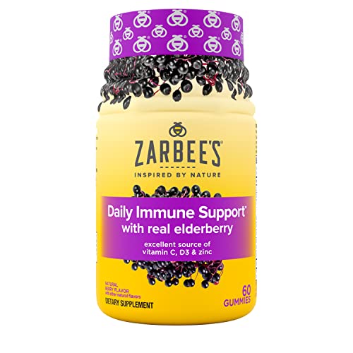 Zarbee’s Gummy Daily Immune Support Supplement With Vitamins A, C, D, E & Zinc, Black Elderberry Fruit Extract, Natural Berry Flavor, 60 Count