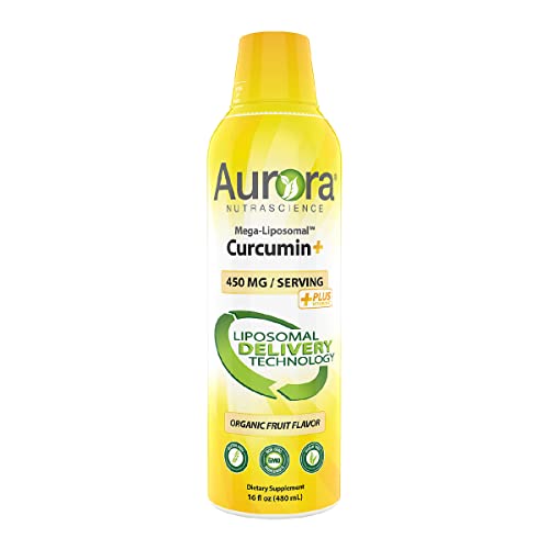 Truncate the text “Aurora Nutrascience Mega-Liposomal Curcumin+ Vitamin C with CurcuVail, Supports Healthy Joints, Muscles, GI Tract, and Brain, Organic, Non-GMO, 450mg per Serving, 16 fl oz” to all words before the first occurrence of either “|”, “–”, or “-“, whichever comes first. If none of these characters are present, truncate to the first comma.